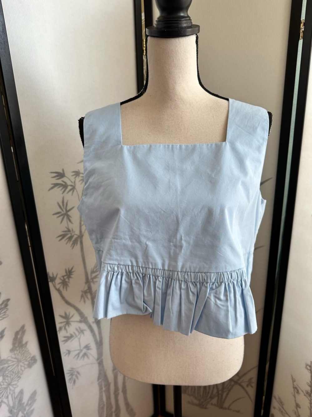 Zara Pale Blue Square-Neck Ruffle-Hem Camisole